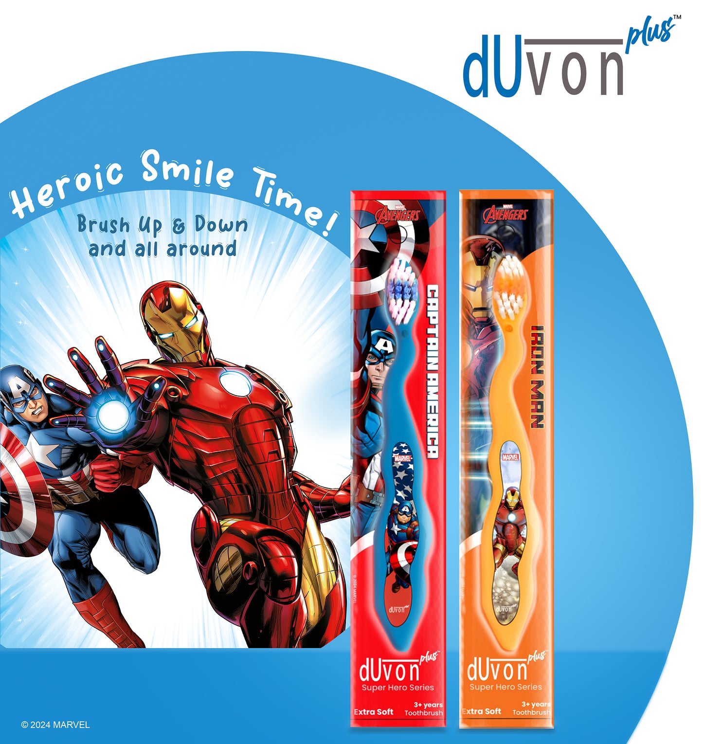 Duvon Plus Marvel Avenger Series Toothbrush - Captain America and Iron Man (Pair of 2)