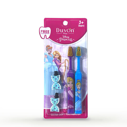 Duvon Plus x Disney Princess Toothbrush Set | Tangled and Cinderella | 2 Brushes + 2 Hair Pins Free