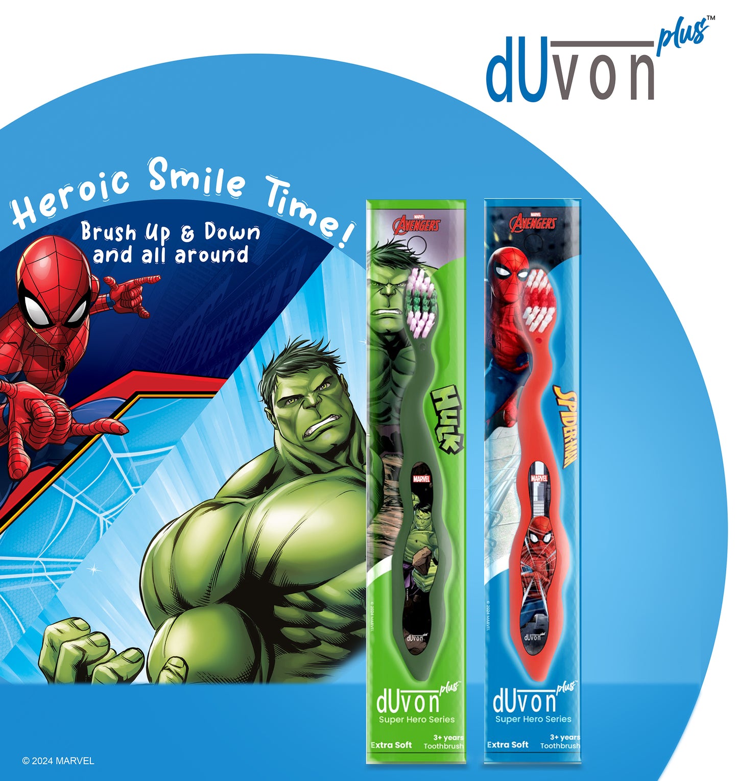 Duvon Plus Marvel Avenger Series Toothbrush - Spiderman and Hulk (Pair of 2) (Pack of 4)