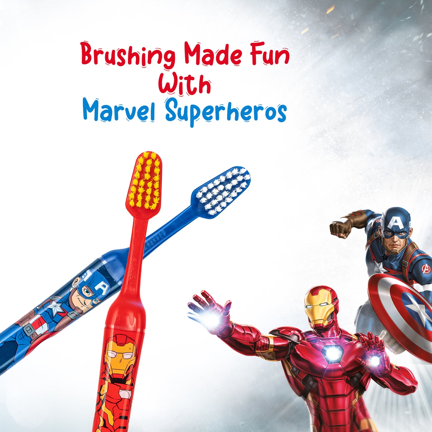 Duvon Plus x Marvel Toothbrush Set | Captain America and Iron Man | 2 Brushes + 2 Fun Erasers Free