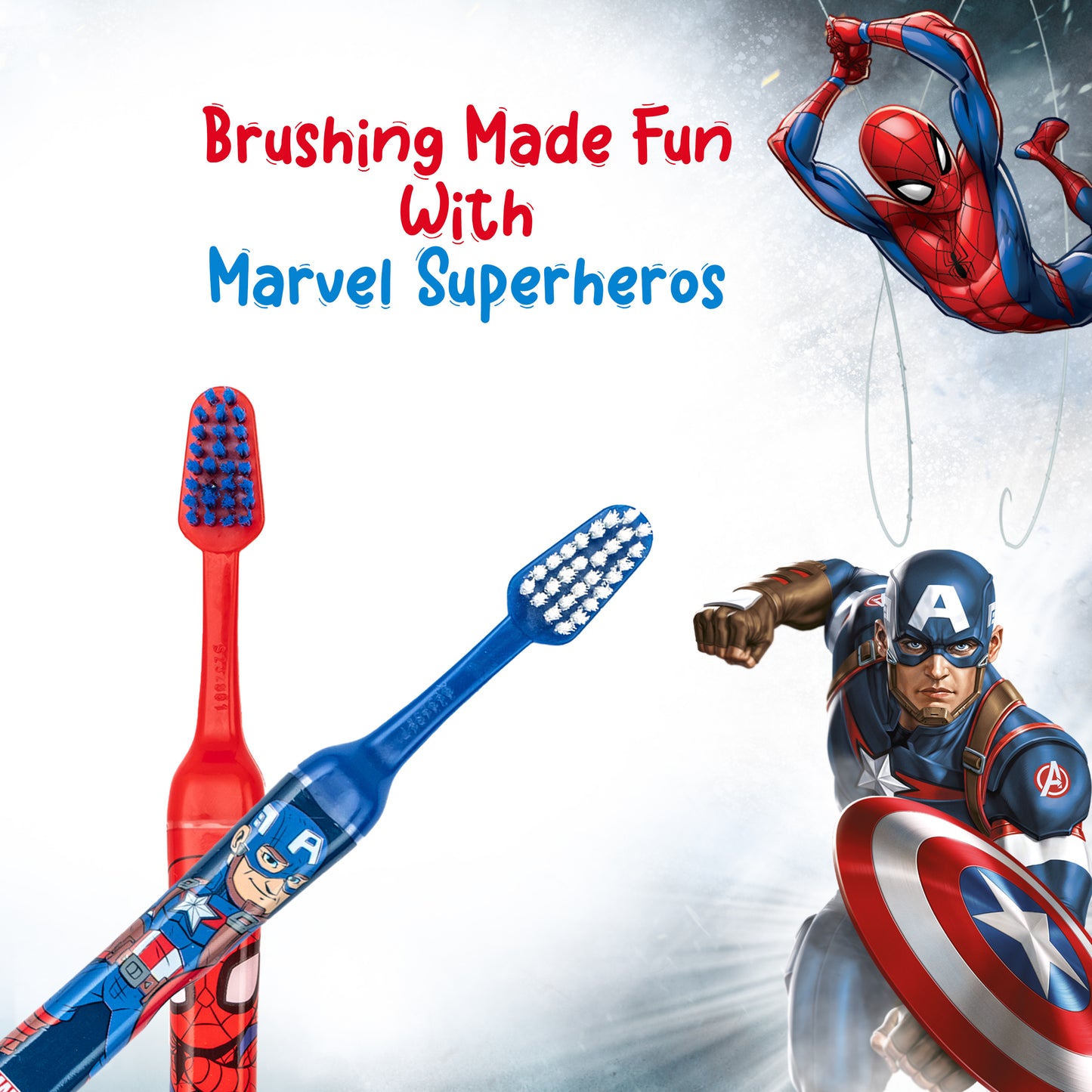 Duvon Plus x Marvel Toothbrush Set | Captain America and Spiderman | 2 Brushes + 2 Fun Erasers Free