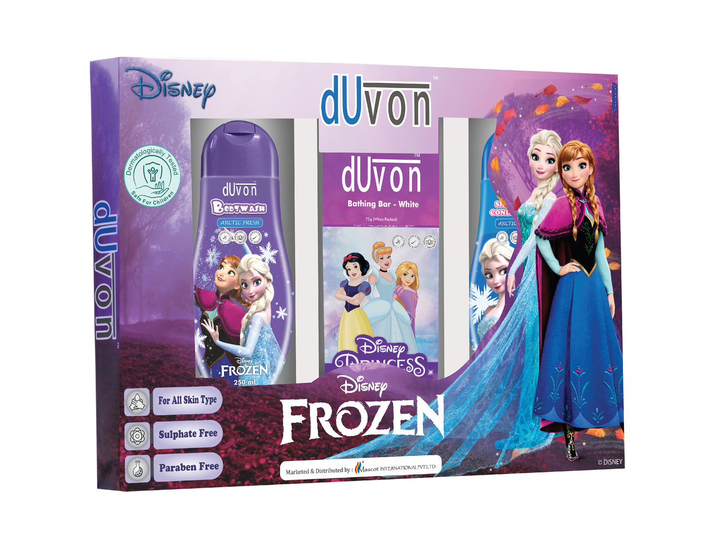 Duvon Disney Frozen Delights: Bodywash, Bathing Bar, Shampoo + Conditioner (Gift Box of 3)