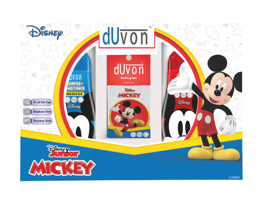 Duvon Disney Mickey - Bodywash, Bathing Bar, Shampoo, and Conditioner Gift Box of 3