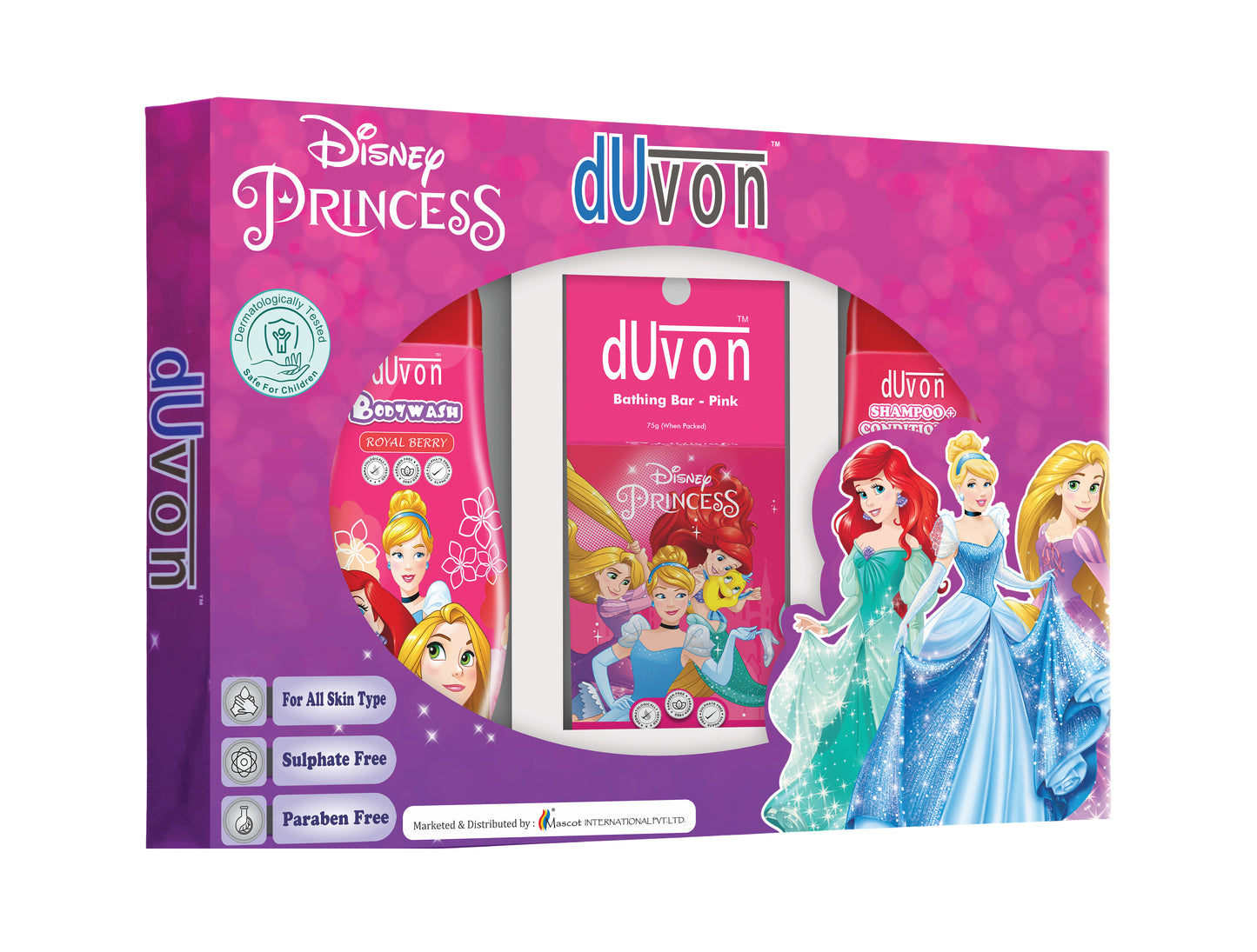 Duvon Disney Princess Royal Berry Gift Pack - Bodywash, Bathing Bar & Shampoo + Conditioner  