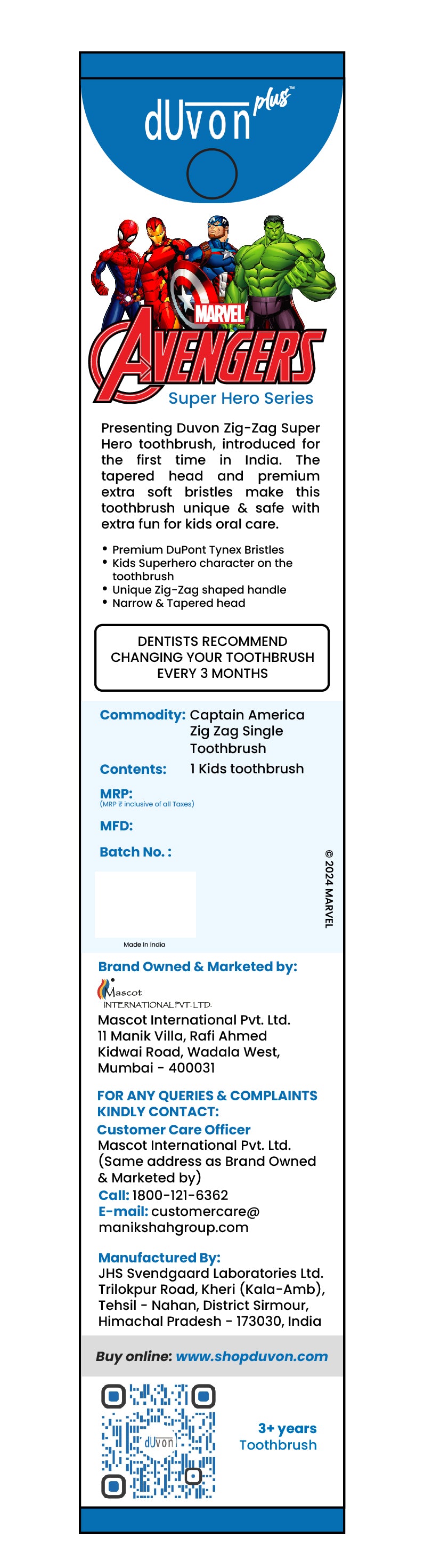 Duvon Plus Marvel Avenger Series Toothbrush - Captain America and Iron Man (Pair of 2)