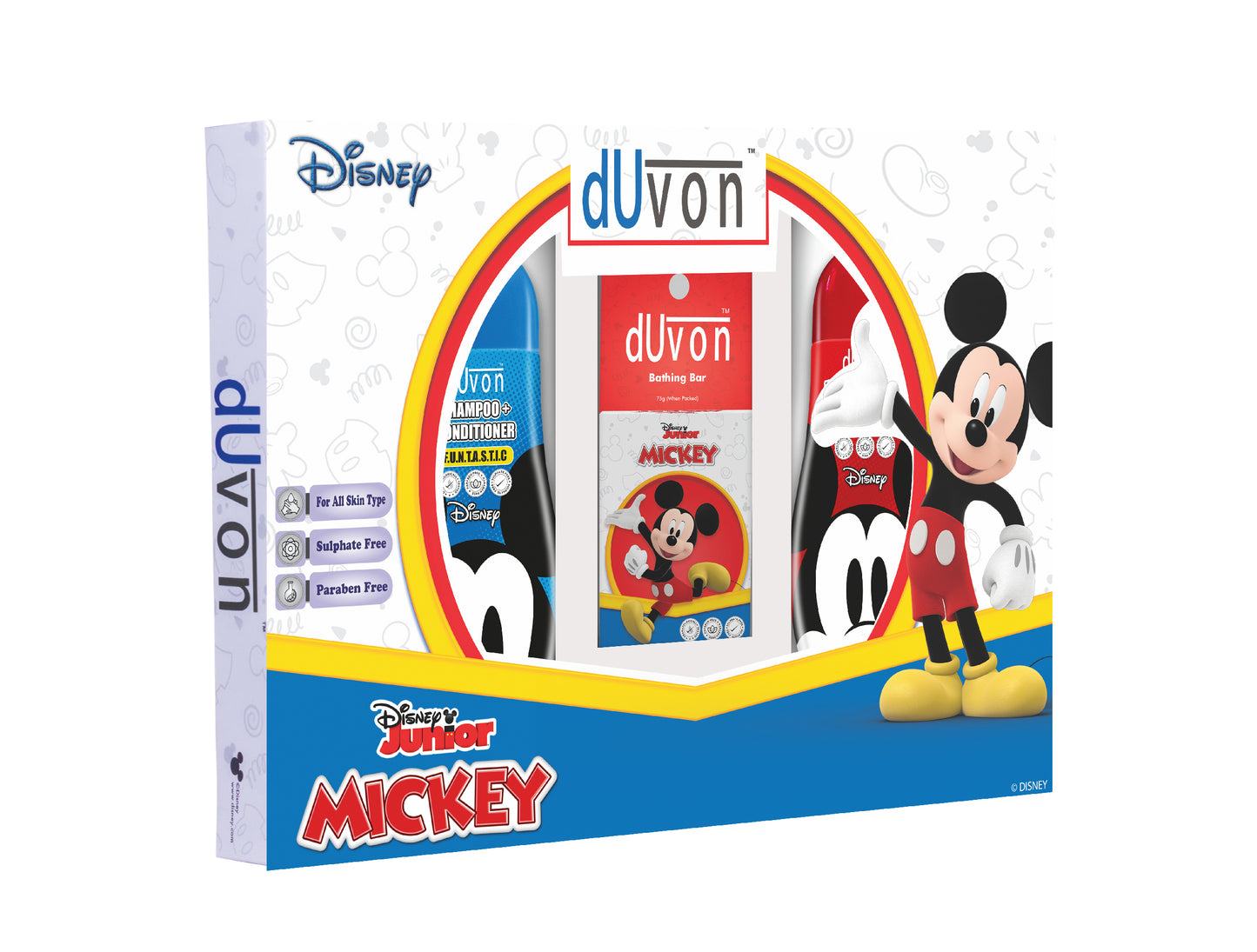 Duvon Disney Mickey - Bodywash, Bathing Bar, Shampoo, and Conditioner Gift Box of 3