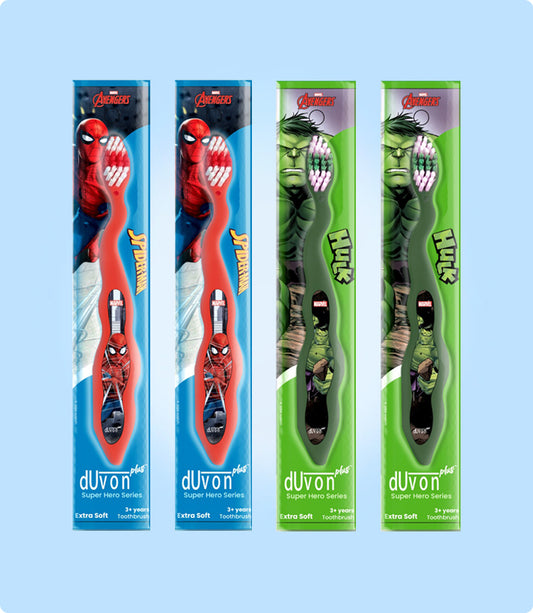 Duvon Plus Marvel Avenger Series Toothbrush - Spiderman and Hulk (Pair of 2) (Pack of 4)